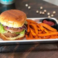 Beyond Burger · Beyond meat patty, vegan mayo, lettuce, tomato, pickles, red onion. vegan