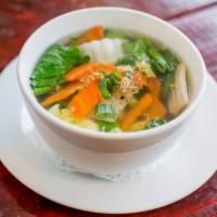 House Soup · Mixed vegetables in clear broth. Vegan.