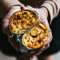 Bacon Breakfast Burrito  · Eggs, bacon, potatoes, cheddar. Served with homemade salsa