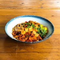 Spicy Kimchi Pork Don · Sauteed sliced pork, tofu, kimchi, and enoki mushroom, served with sweet and spicy ginger sa...
