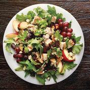 Nutty Mixed-Up Salad · Grilled, 100% antibiotic-free chicken breast, organic field greens, grapes, feta, cranberry-walnut mix, organic apples and balsamic vinaigrette. Gluten-sensitive.