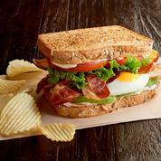 Bigger Better BLT Sandwich · Bacon, leafy lettuce, Roma tomatoes, fresh-cracked egg, mayo, avocado slices, toasted multigrain wheat.