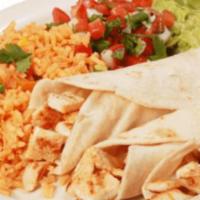3 Tacos Al Carbon · Served with rice and beans. Beef or chicken fajita meat flour tortillas filled with lean ten...