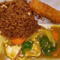 Curry Chicken Combination Dinner · Hot and spicy. served with chicken fried rice and egg roll