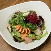 Sashimi Salad · Spring mix, fresh chopped fish and citrus sesame dressing.