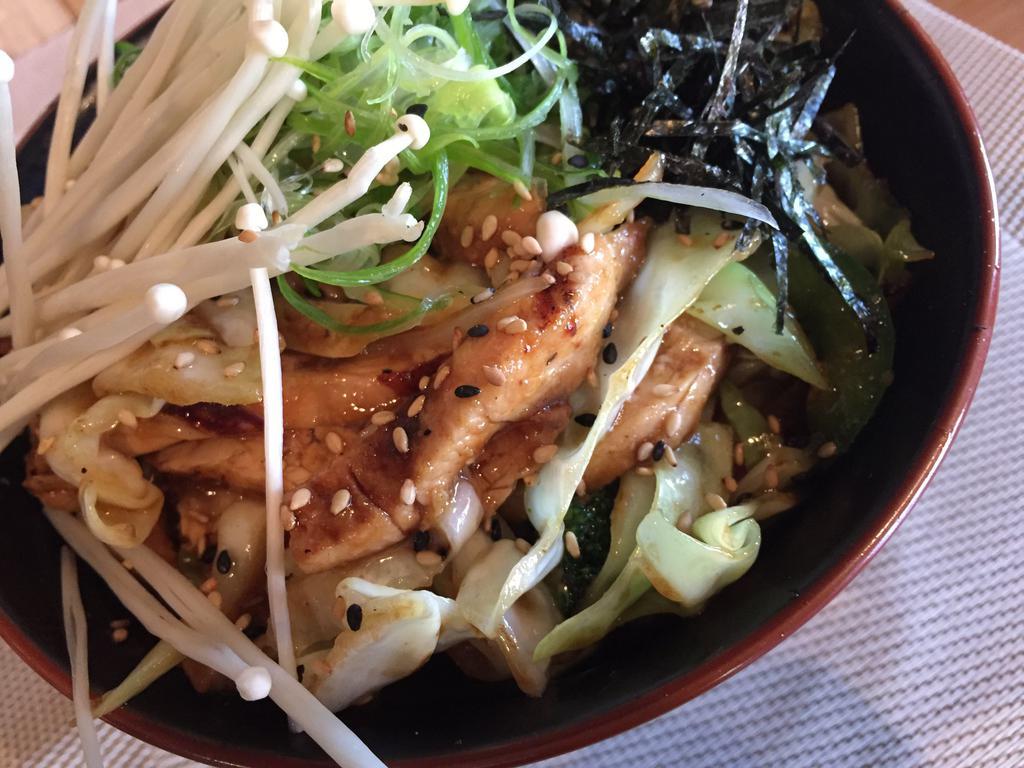 Teriyaki Bowl · Choice of protein stir fried with mixed vegetable and teriyaki sauce.