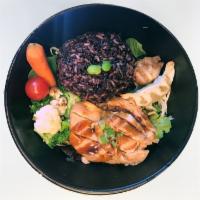 ~~Black rice  CHICKEN Bowl~~ · Natural Black Rice Bowl with grilled- marinated Chicken, air baked cauliflower, steamed Broc...