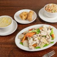 D - Chicken with Vegetables · White meat chicken with vegetables in a flavorful white sauce.