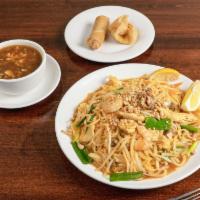 Pad Thai Noodles · Pad Thai noodles stir fried with bean sprout, Napa, carrot, celery, egg, green onion, Sliced...