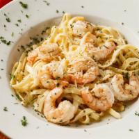 Shrimp Alfredo Pasta · Fettuccine pasta in our creamy Alfredo sauce with mushrooms and grilled shrimp.