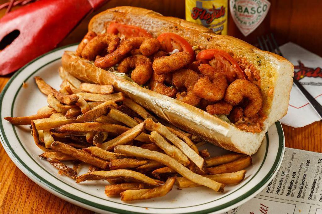 Seafood Po'Boys · A fresh baguette lathered with our homemade Thousand Island, fresh lettuce & sliced tomatoes. Served with your choice of shrimp, oysters, crawfish or catfish. Paired with a side of fresh-cut fries.