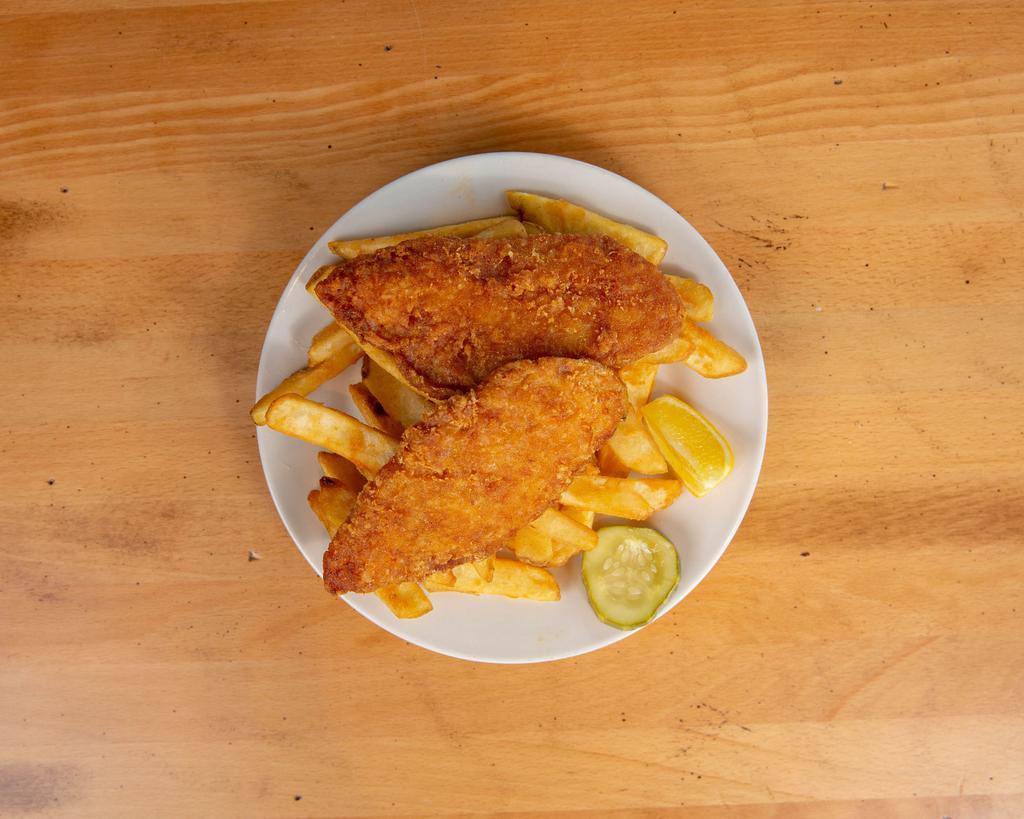 Fish and Chips · 1/2 lb. beer-battered cod, and house-made tartar sauce. Recommended with brewery fries.