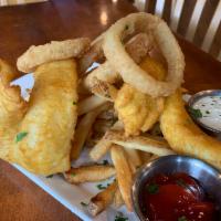 Beer Battered Fish ’N Chips · Using Jack’s Abby house lager, local haddock, fries, onion rings, served with tartar sauce. 