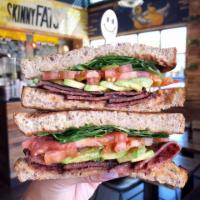 T.A.T.S. · #LiveHealthy - Turkey bacon, avocado, tomato, and spinach with spicy yogurt on 9-grain toast.