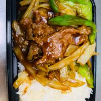 C6. Pepper Steak Combination Platter · Stir fried steak with vegetables and a savory sauce.