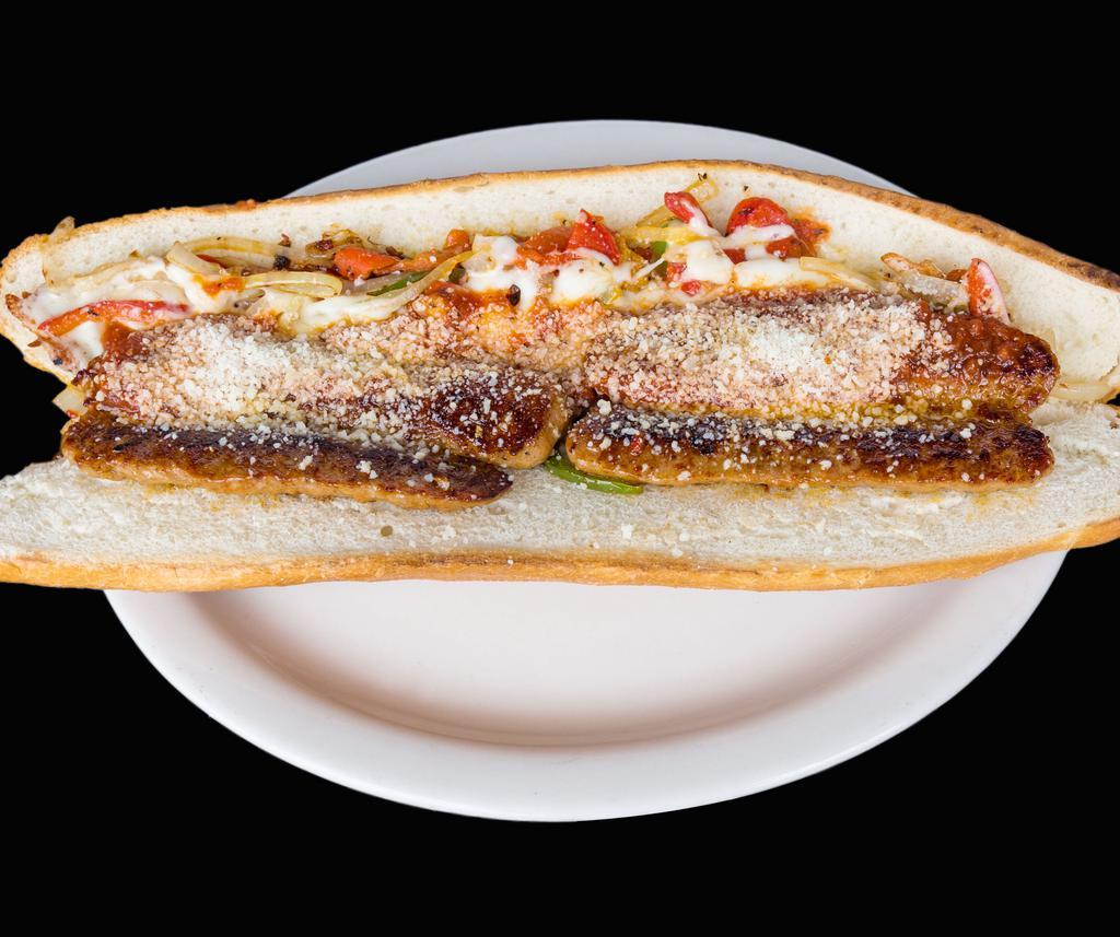 Italian Sausage Sandwich · Hot Italian sausage with green peppers and onions. Mozzarella cheese melted the sandwich and marinara sauce.