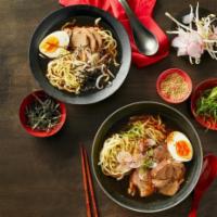 Ramen Noodle · fish cake, boiled egg, green bean, scallion, bean sprout, fried onion, nori seaweed and bamb...