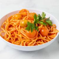 SPAGHETTI AI TRE POMODORI · San Marzano Grape and Heirloom Tomato Sauce