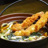 Shrimp Tempura Udon · Japanese traditional noodle soup with shrimp tempura.
