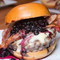 Brie-Berry Burger · Brie cheese and bacon topped with housemade blueberry compote.