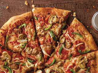 Deluxe Pizza · Classic pepperoni, Italian sausage, mushrooms, green peppers, onions, our signature sauce and three-cheese blend.