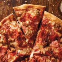 Small All Meat Pizza  · 6 slices. Classic pepperoni, ham, Italian sausage, bacon, our signature sauce and three-chee...