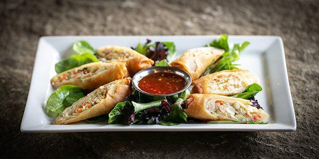 Farmers Market Spring Rolls · crispy and light vegetable spring rolls served with a sweet thai-chili dip