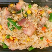 Spicy Bacon Fried Rice  · Fried rice with egg,bacon mixed vegetable in brown sauce