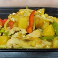 Sweet and Sour · Stir-fried pork with onion, bell pepper, scallion, tomato and pineapple in sweet and sour sa...