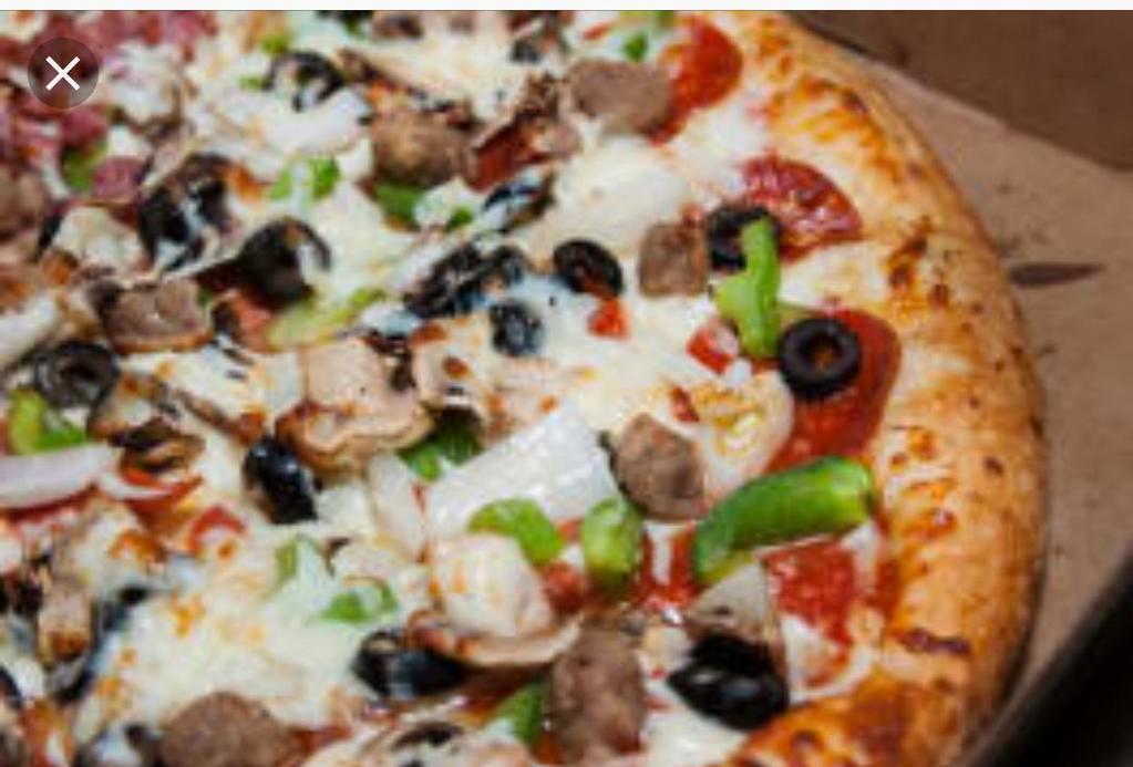 Supreme Pizza · Pepperoni, sausage bacon, ham, green peppers, onion, mushrooms, black olives, tomatoes and jalapenos. 