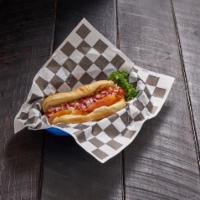 Original Flip's Dog · 1/4 lb. dog, tomato, relish, mayo, ketchup, mustard and onions.