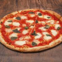 Regina Margherita Pizza · Fresh mozzarella, olive oil, basil, and tomato sauce.