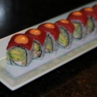 Red Dragon Roll · Crabmeat, cucumber, avocado with tuna on top
