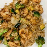 Shrimp Fried Rice · Served with shrimp, rice, onion, zucchini, broccoli and mushroom.