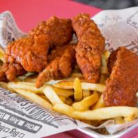 Buffalo Chicken Basket · Our crispy chicken tenders tossed in Buffalo sauce, for those of you that crave something a ...