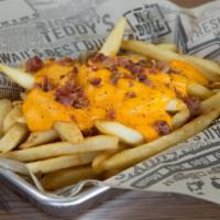 Bacon & Cheese Fries · Our crispy fries smothered in cheese sauce, and topped with real bacon!