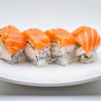 Alaskan Roll  · 8 pieces. Crabmeat, avocado, and cucumber topped with salmon.