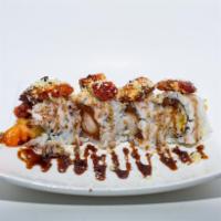 T.G.I.F. Roll  · 8 pieces. Spicy tuna, shrimp tempura, and cucumber topped with eel and avocado.