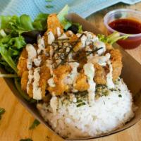 Crispy Chicken Bowl **NEW ITEM** · *NEW ITEM* All natural brined panko chicken served on a furikake white rice and soy ginger d...