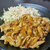 Chicken teriyaki bowl · Ck Teriyaki on the top, white rice or fried rice on the bottom, crab meat cabbage salad, ser...