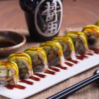 Dragon Roll · Eel, cucumber, shrimp, mayo, avocado and eel sauce.