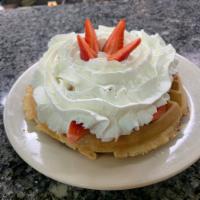 Waffle with Strawberries and Cream · Thick cake made from leavened batter or dough