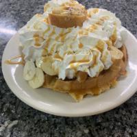Banana Foster Waffle · Thick cake made from leavened batter or dough