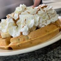 Elvis Waffle · Bacon Bits inside the Batter, Cookie Butter, Fresh Sliced Banana, Whipped Cream, Drizzled wi...