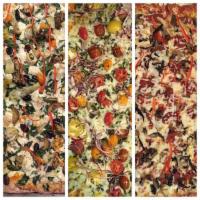 White Pizza · Rricotta, artichoke hearts, spinach, caramelized onion, peppers, olives and mozzarella.