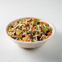 Bowl-rito · Get your burrito in a bowl! Filled with your choice of protein, rice, beans and choice of on...