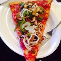 New York Combo Pizza Slice · Salami, sausage, pepperoni, mushrooms, peppers, onions and meatballs.