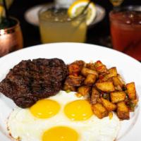 The Hangover Steak  · *THE HANGOVER STEAK 
 Flat Iron Steak, 6oz,3 Eggs served with house breakfast potatoes 
