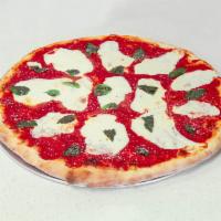 Margherita Pizza · Fresh mozzarella, basil and pizza sauce.