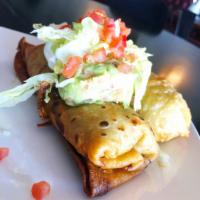 Chicken Chimichanga · (2) Deep Fried Mini Burritos stuffed with Hatch Green Chile Chicken & Cheese. Served with a ...
